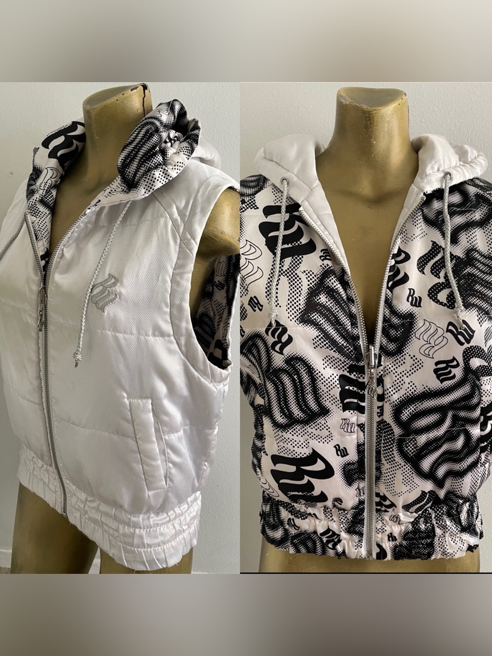 ROCAWEAR Vintage Y2K REVERSIBLE Logo PUFFER Hoodie VEST Junior’s Size Large